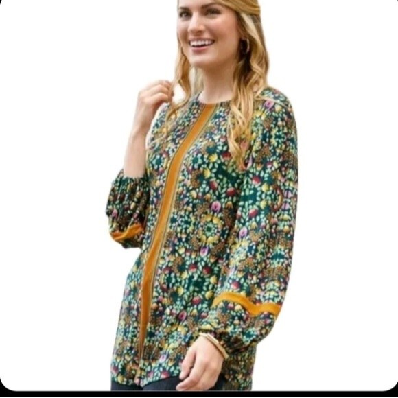 Matilda Jane At The Pumpkin Patch Top Dutch Floral Blouse Green Marigold xs - Picture 1 of 7